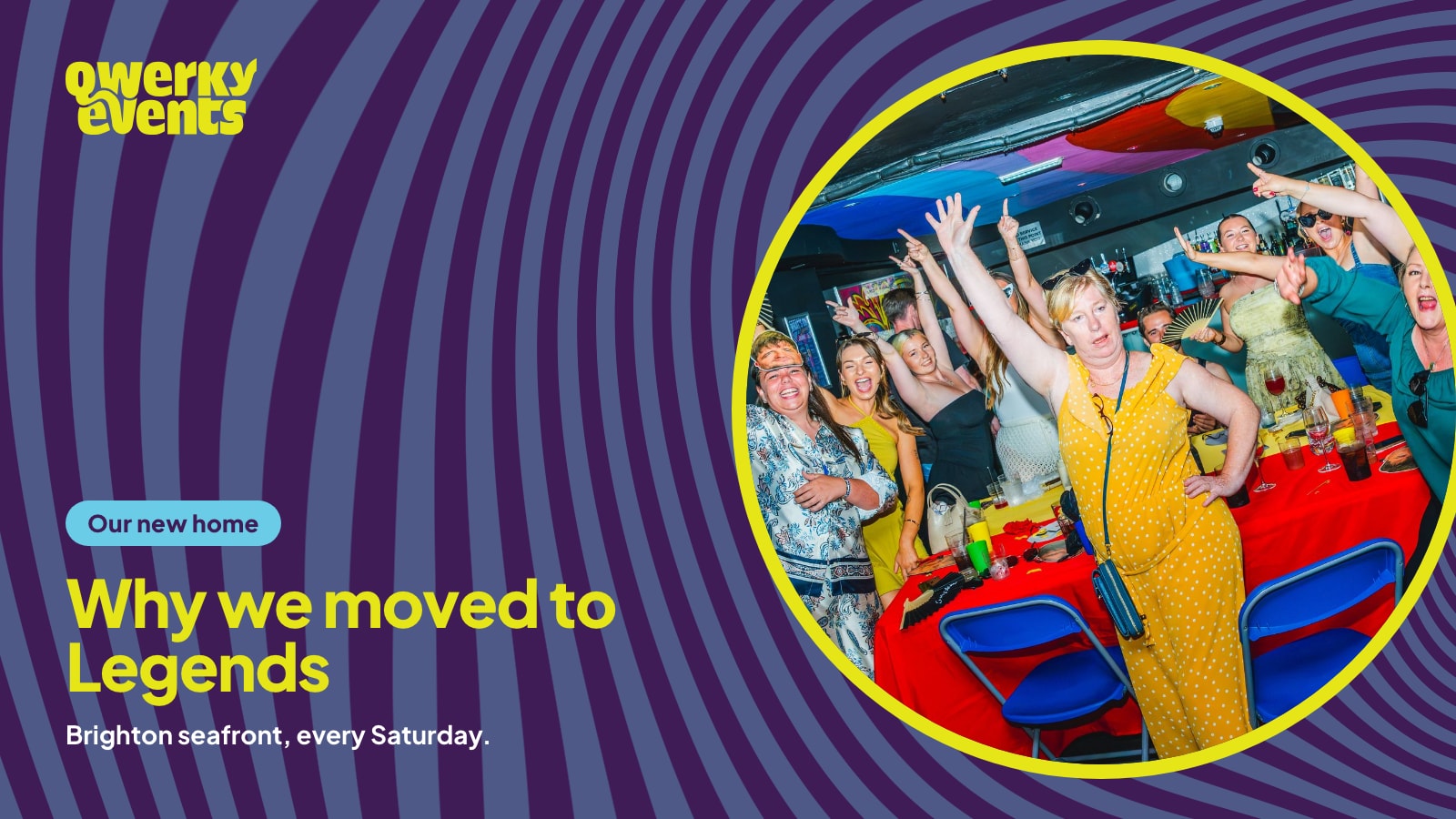 Guests with their arms in the air at a Qwerky drag brunch at Legends Brighton